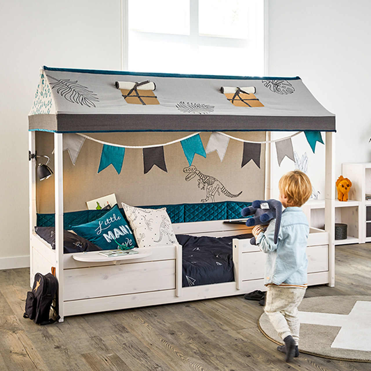 4-in-1-Bett mit Dachkonstruktion für Stoffdach