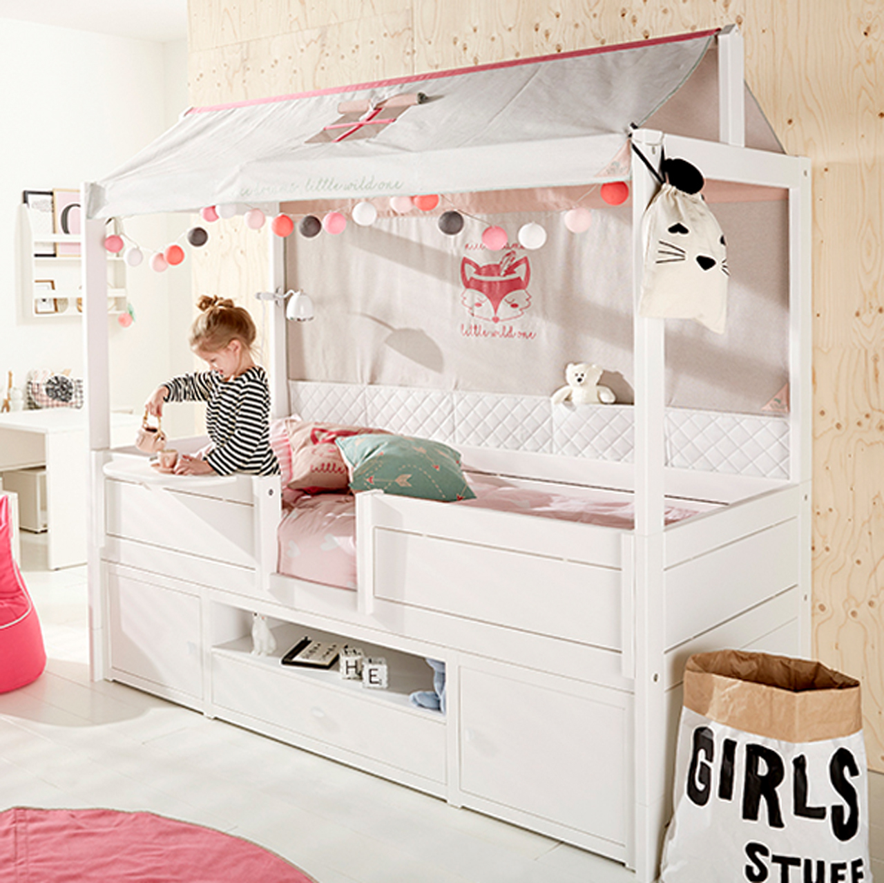 4-in-1-Bett mit Dachkonstruktion für Stoffdach