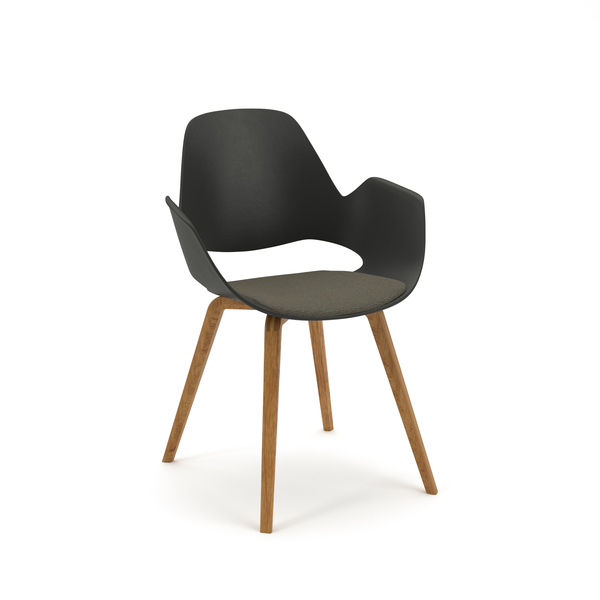 Chaise tapissée Falk avec pieds en chêne