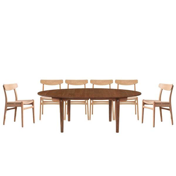 6er Esszimmer Kombi Carl Hansen: Tisch CH337 / 6 Stühle CH23 mit Geflecht