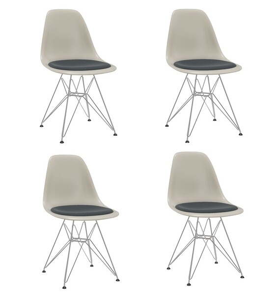 4er Set Eames Plastic Side Chair DSR RE mit Sitzpolster von Vitra