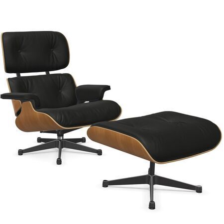 Eames Lounge Chair & Ottoman in Kirsche Natur / Premium Leder F nero von Vitra