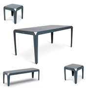 Bended Set Tisch 180cm, Sitzbank und Hocker von Weltevree